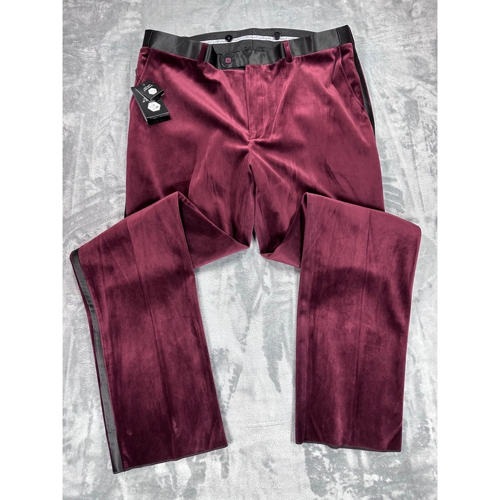Bryan Michaels‎ Burgundy Velvet Tuxedo Pants Mens 42W Satin Stripe MP107H-03 NWT